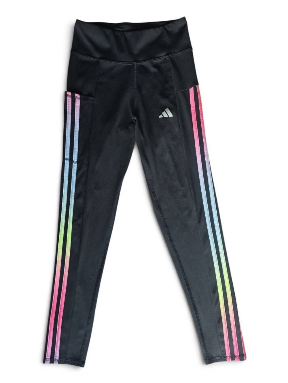 Adidas Girls' Aeroready Rainbow Striped Leggings-Girls Size Large (14)